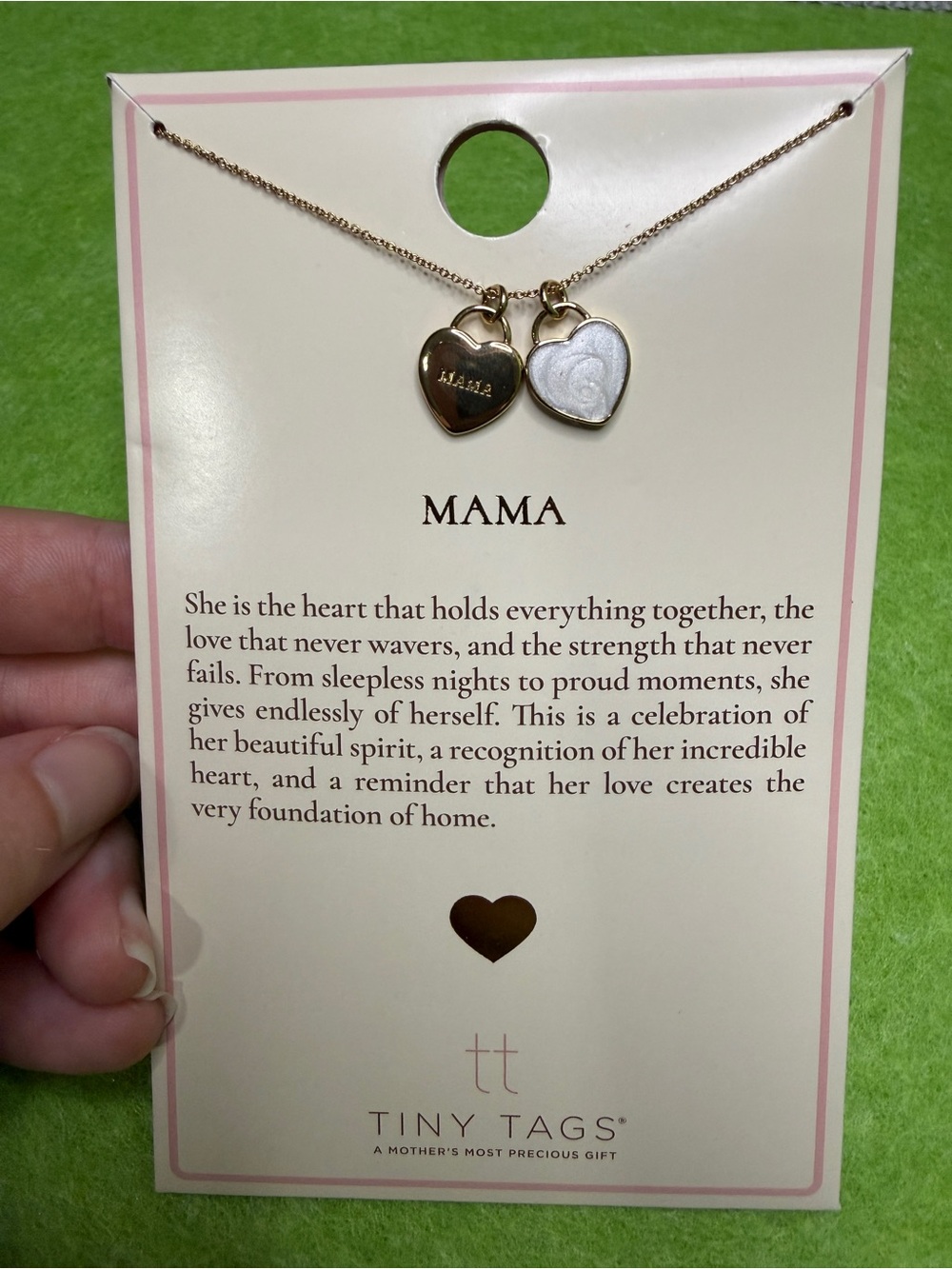 'Mama' Double Heart Necklace in Gold and White
